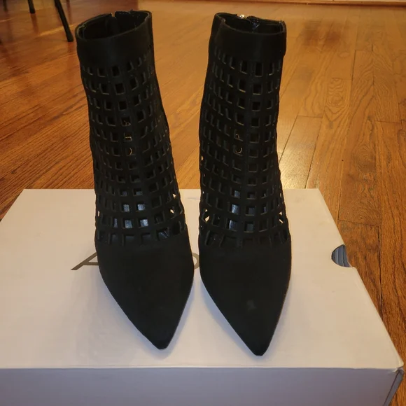 Black Suede ALDO Laser Cutout Booties - Picture 1 of 7